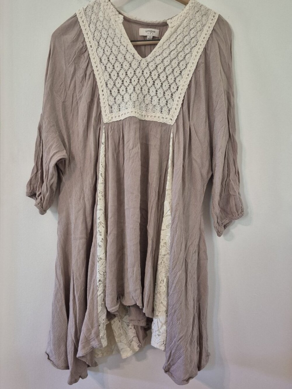 Crochet Lace Small Asymmetric Hem Tunic Swing Mini Dress Boho Cottagecore Fairy